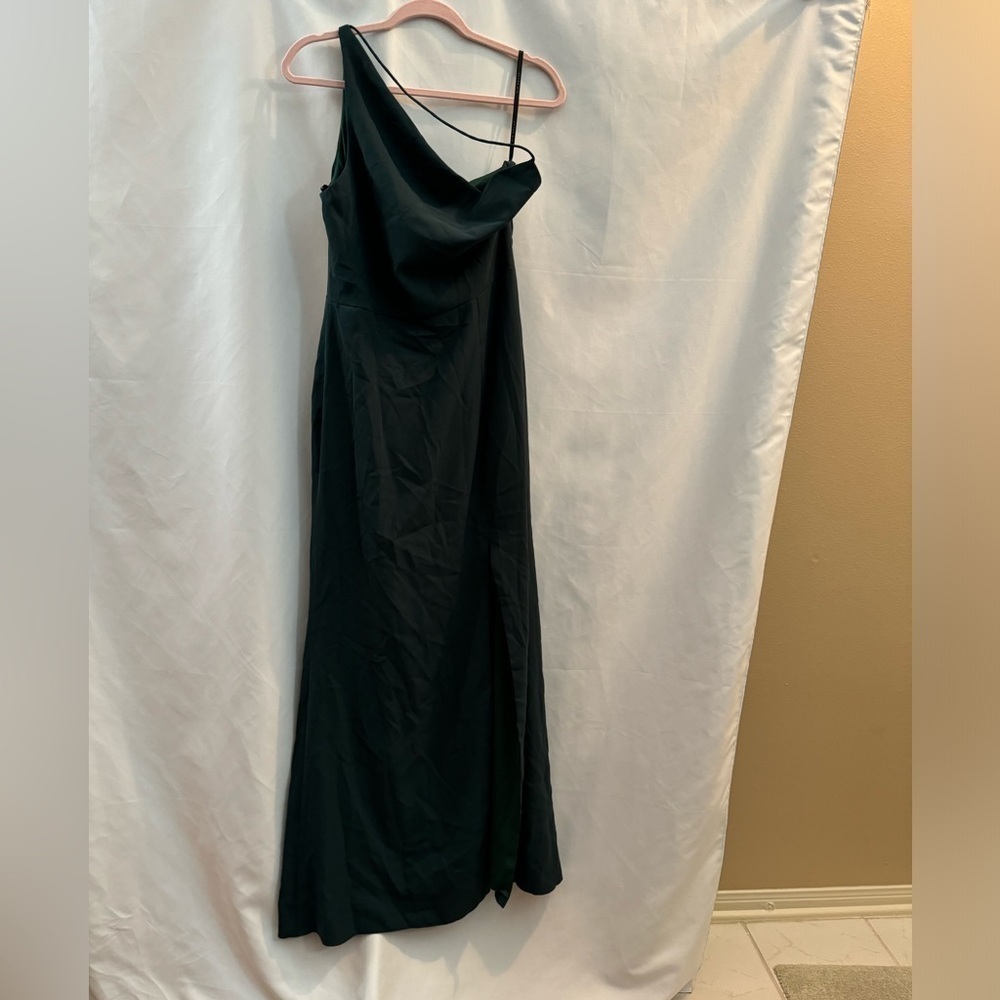 After Six Crepe One Shoulder Cowl Neck Maxi Dress/Gown  Evergreen 10R